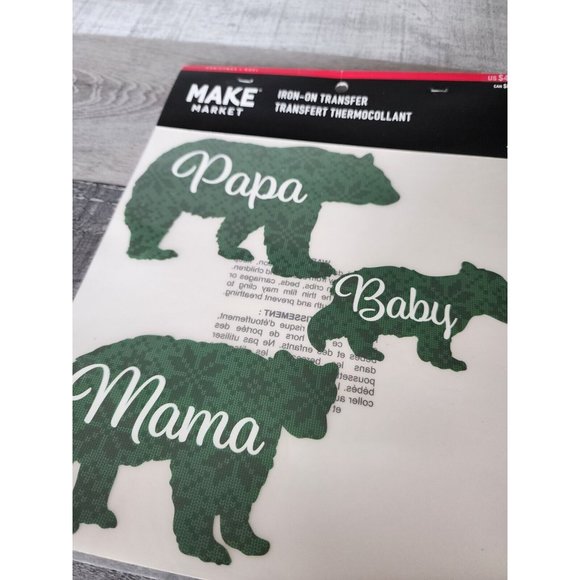 Christmas Iron-on Transfers - Mama Papa and Baby Bear - Green Plaid - DIY Crafts - Picture 2 of 5